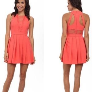 New BCBGeneration Dress Sz 6 Salmon Wine Coral Fit Flare Cocktail $128 Pleated
